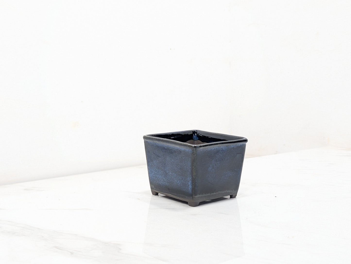 Dark Blue Opal Cascade 7.25cm Cube Ceramic Pot