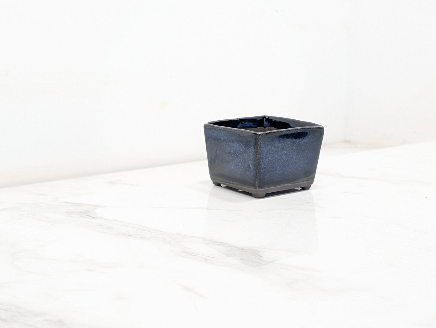 Dark Blue Opal Cascade 7cm Cube Ceramic Pot