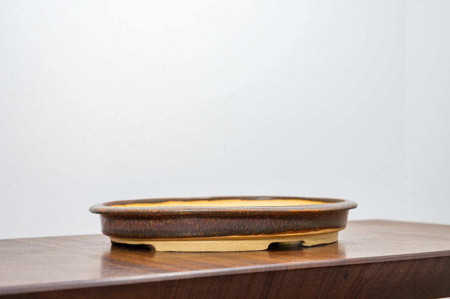 Ember Brown SHALLOW Oval Rimmed Ceramic Bonsai Dish 26cm