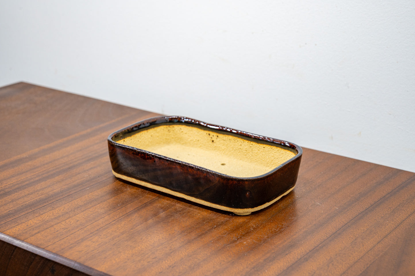 Dark Brown Curved Rectangular Ceramic Bonsai Pot 15cm