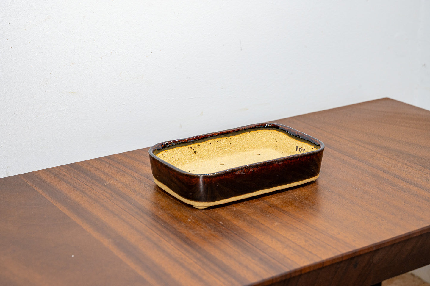 Dark Brown Curved Rectangular Ceramic Bonsai Pot 15cm