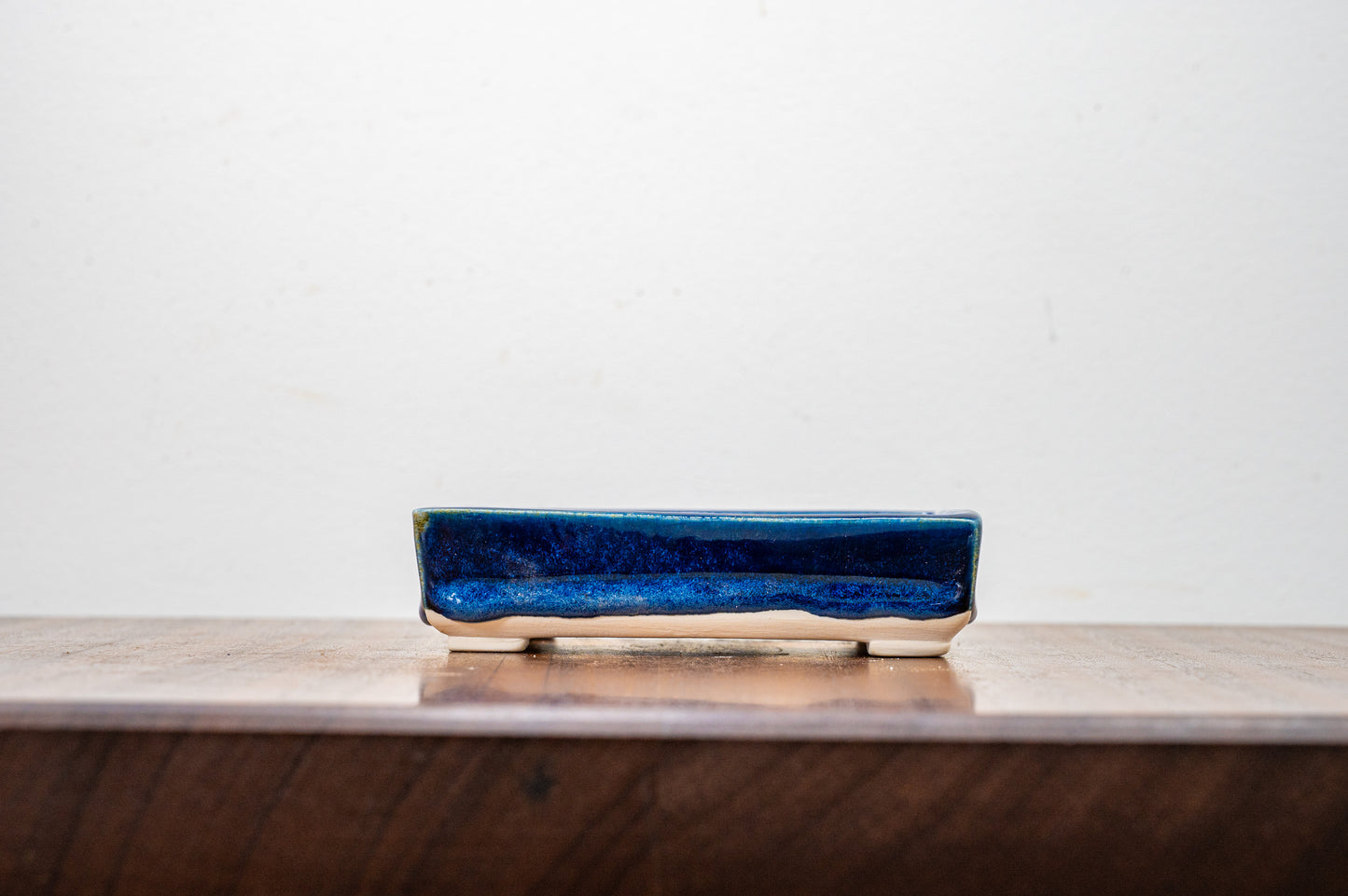 Dark Blue Opal Rectangular White Stoneware Bonsai Pot 12cm