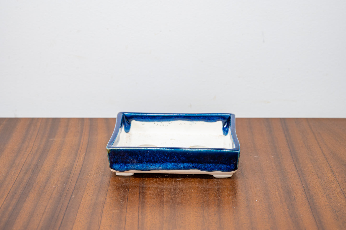 Dark Blue Opal Rectangular White Stoneware Bonsai Pot 12cm