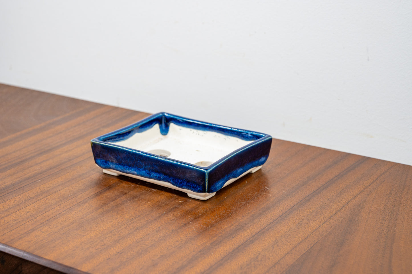 Dark Blue Opal Rectangular White Stoneware Bonsai Pot 12cm