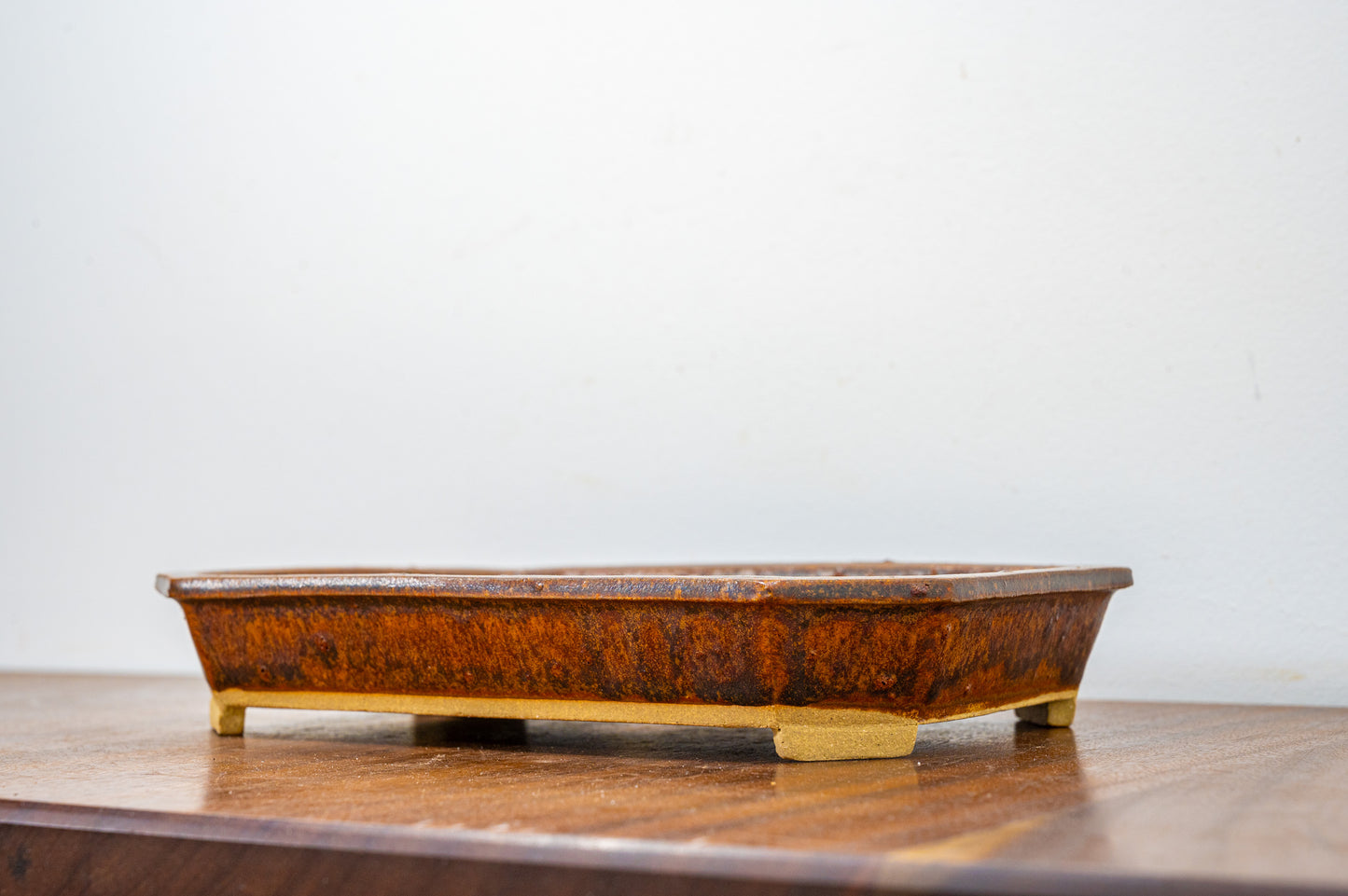 Ember Brown Cut Cornered Rectangular Ceramic Bonsai Dish 23cm