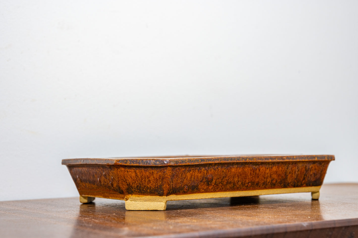 Ember Brown Cut Cornered Rectangular Ceramic Bonsai Dish 23cm