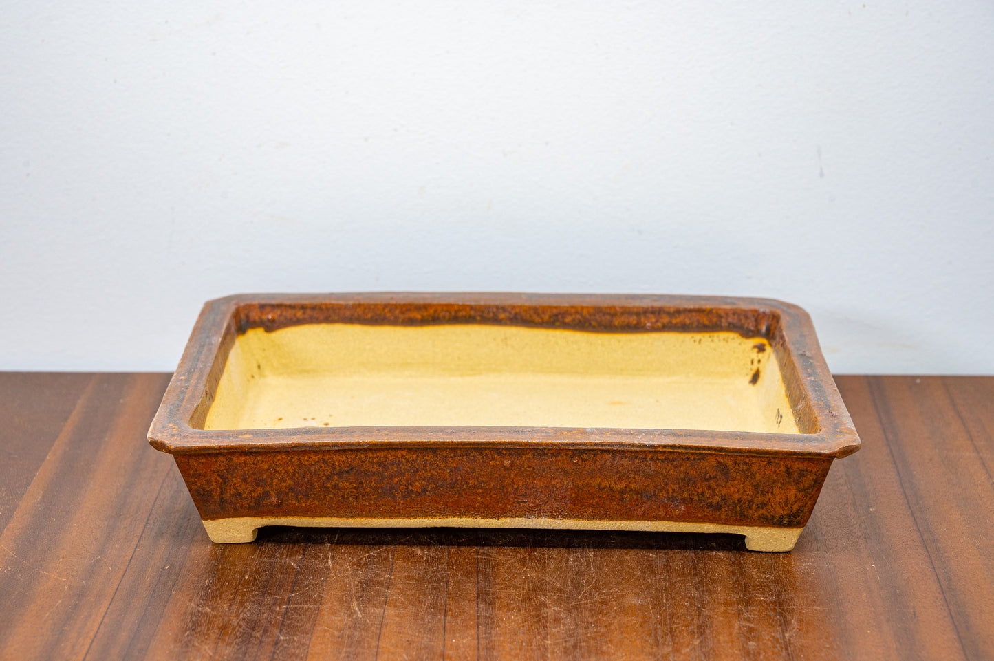 Ember Brown Rimmed  Rectangular Ceramic Bonsai Dish 23cm