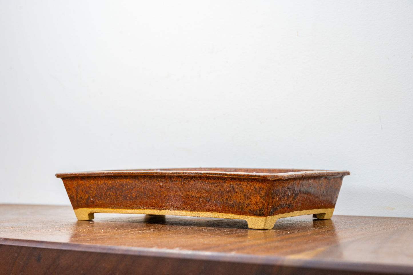 Ember Brown Rimmed  Rectangular Ceramic Bonsai Dish 23cm