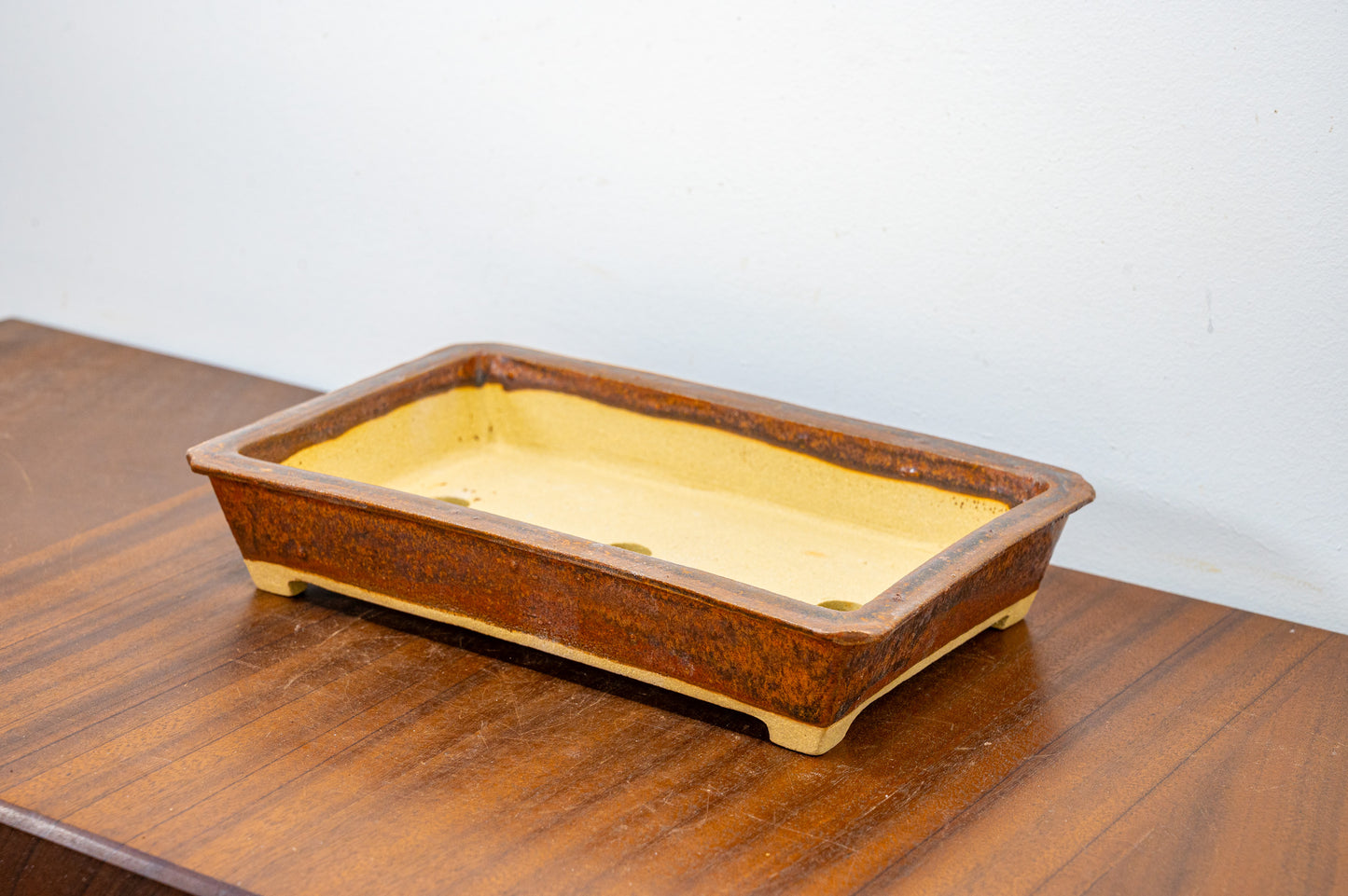 Ember Brown Rimmed  Rectangular Ceramic Bonsai Dish 23cm