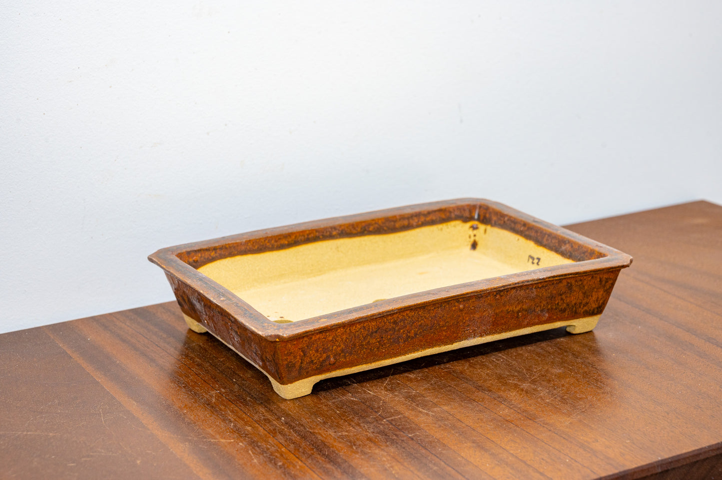 Ember Brown Rimmed  Rectangular Ceramic Bonsai Dish 23cm