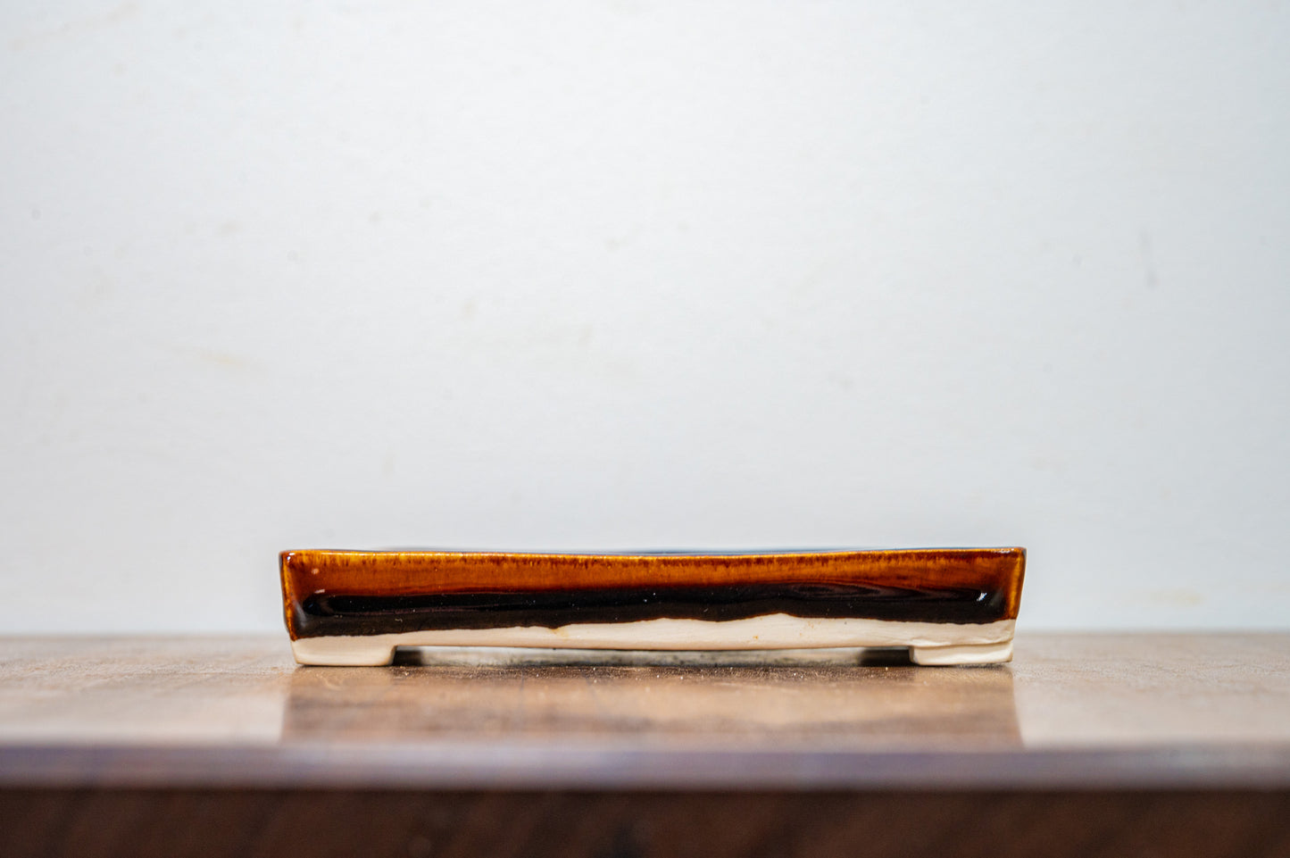 Rectangular  Dark Brown Shallow White Stoneware Bonsai Dish  12.5cm