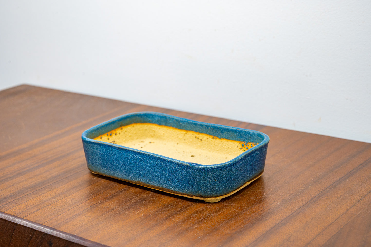 Matt Blue Curved Rectangular Ceramic Bonsai Pot 15cm