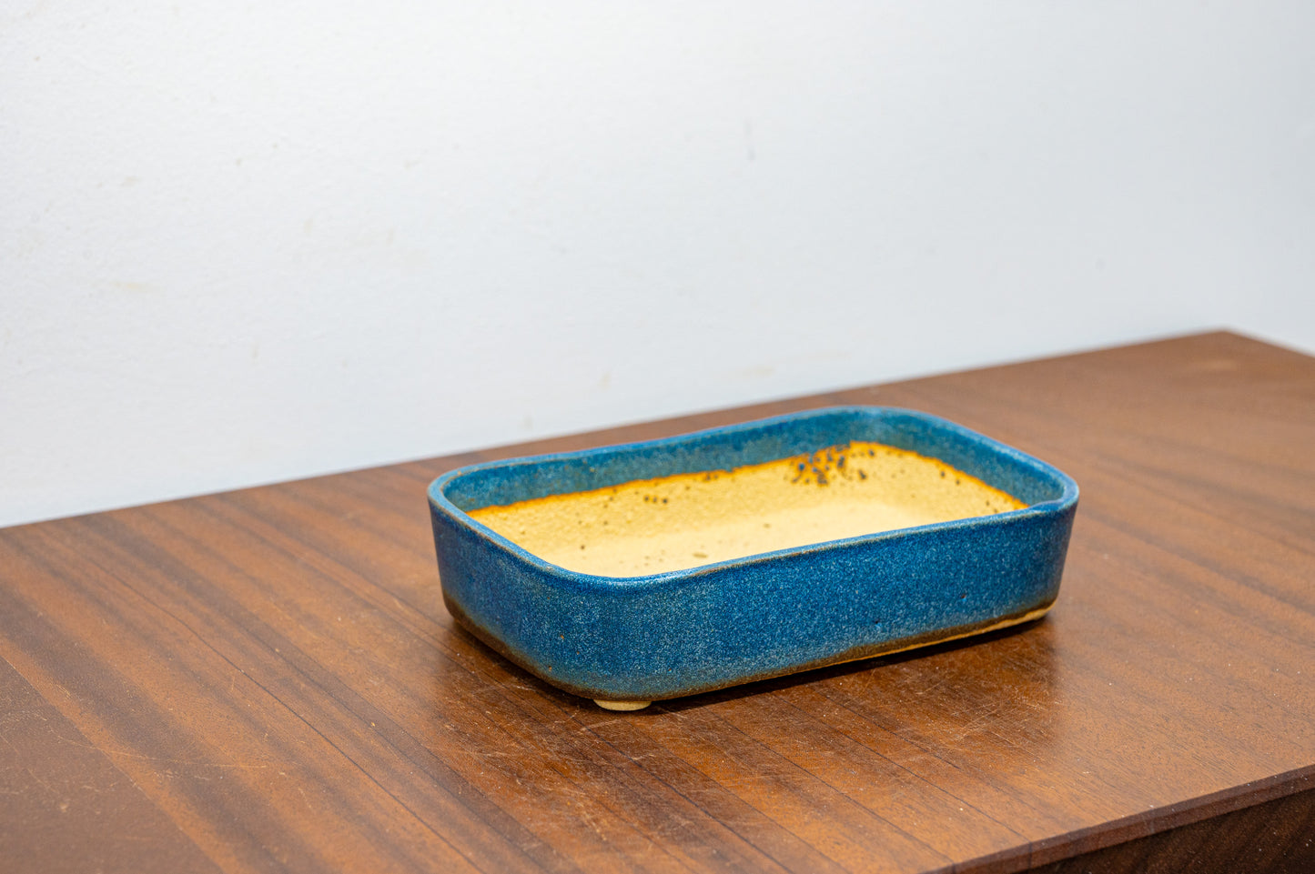 Matt Blue Curved Rectangular Ceramic Bonsai Pot 15cm