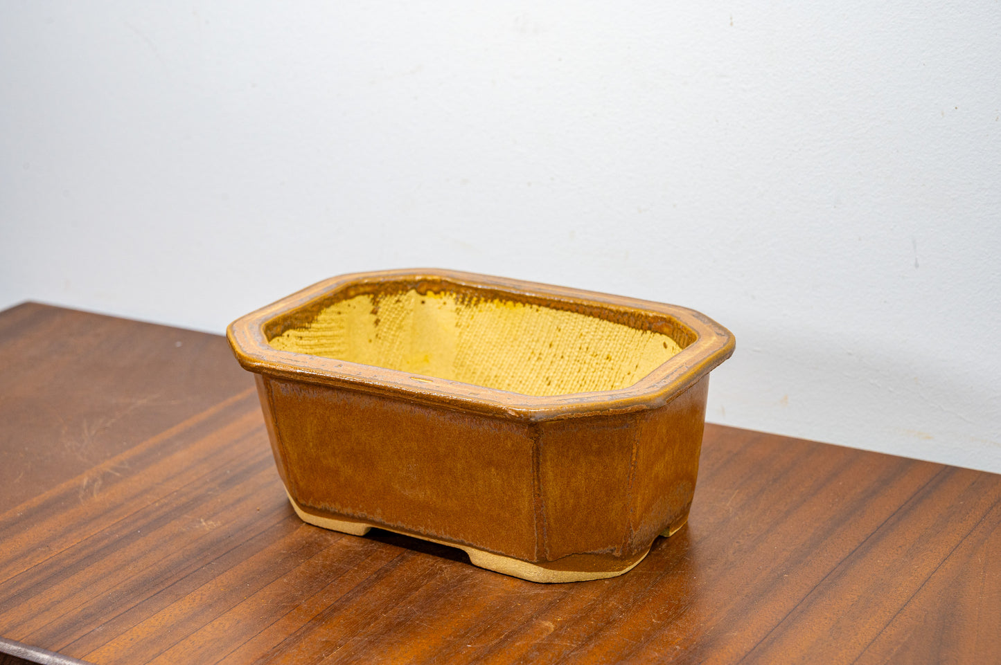 Venus Brown Cut Cornered  Deep Rectangular Rimmed  Ceramic Bonsai Pot 18m