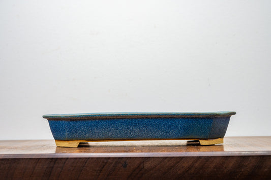 Matt Blue Cut Cornered Rectangular Ceramic Bonsai Dish 23cm