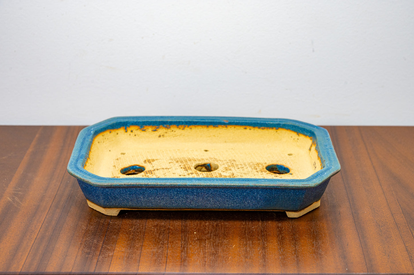 Matt Blue Cut Cornered Rectangular Ceramic Bonsai Dish 23cm