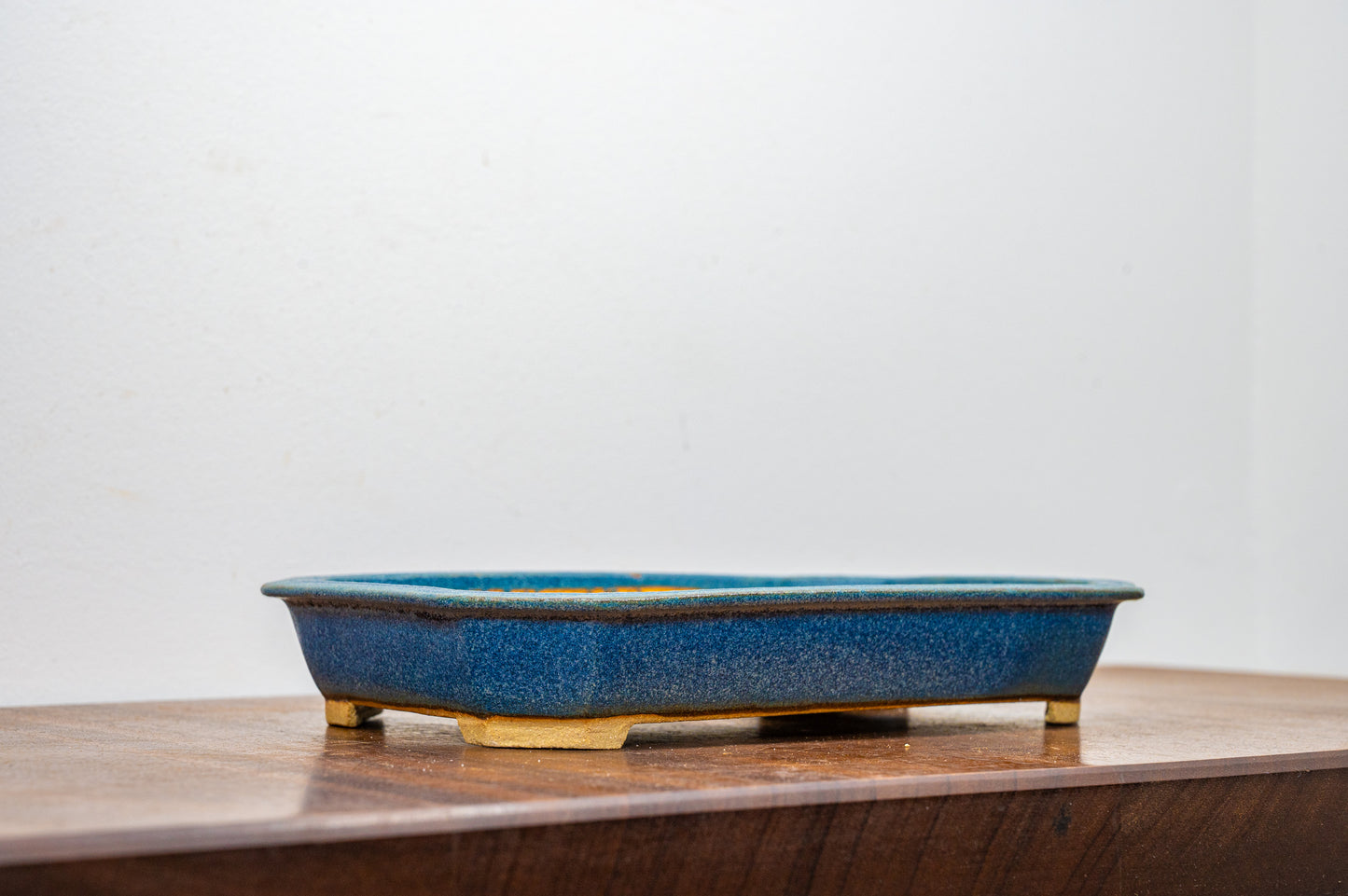 Matt Blue Cut Cornered Rectangular Ceramic Bonsai Dish 23cm