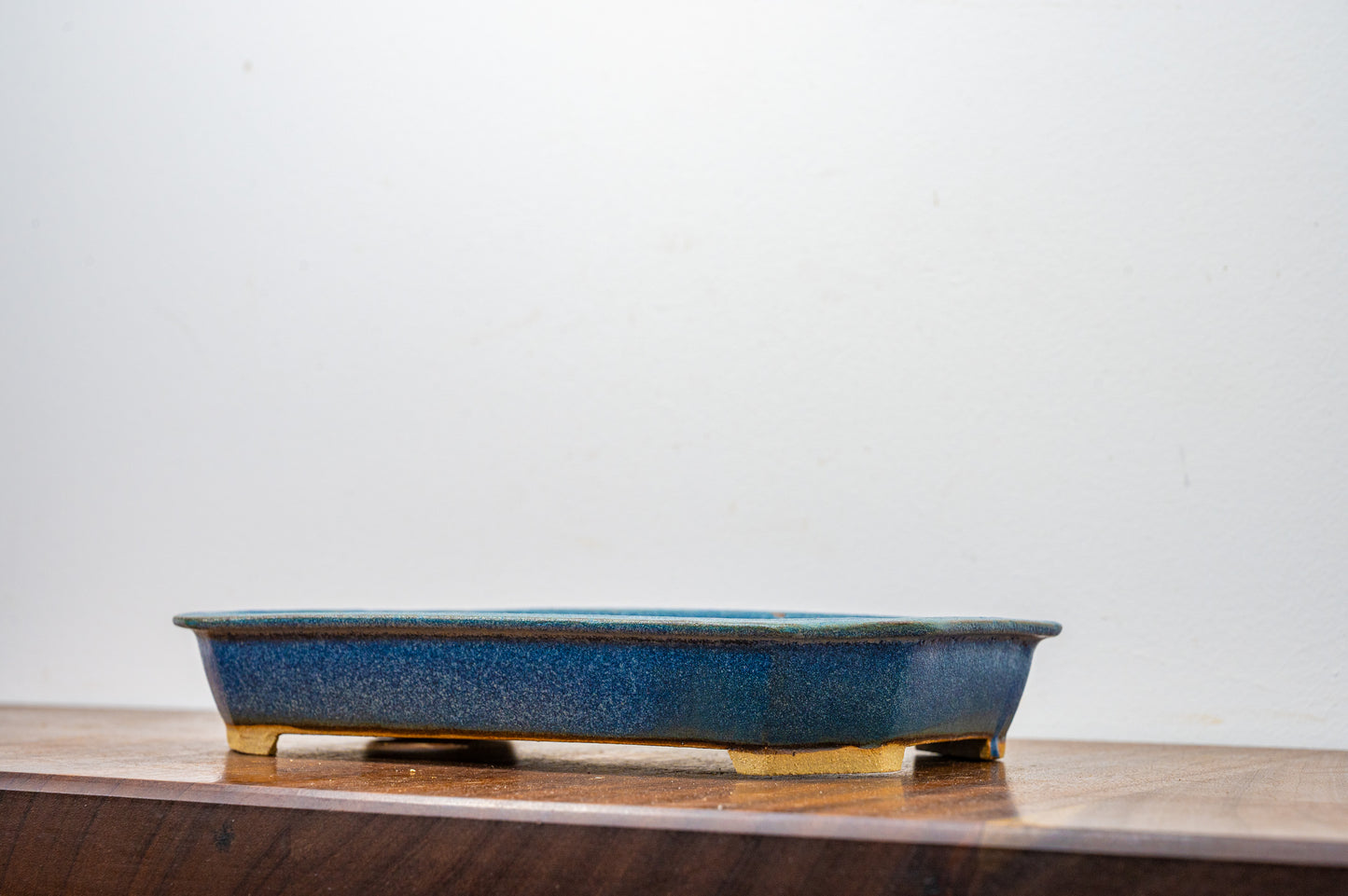 Matt Blue Cut Cornered Rectangular Ceramic Bonsai Dish 23cm