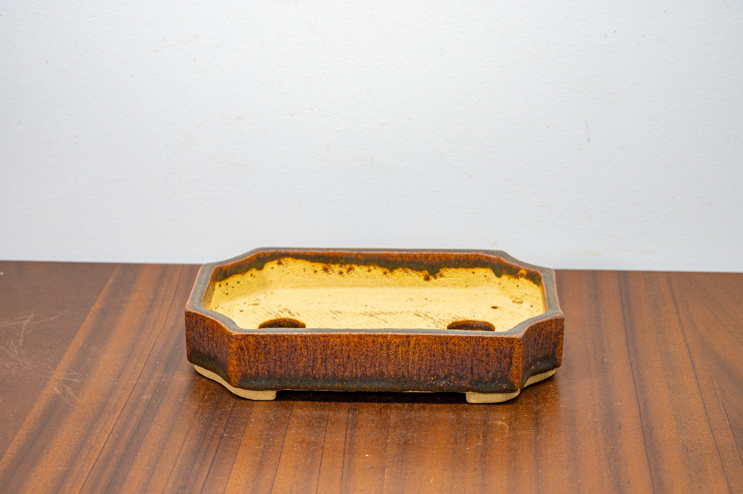 Ember Brown Cut Cornered Rectangular Ceramic Bonsai Dish 19cm