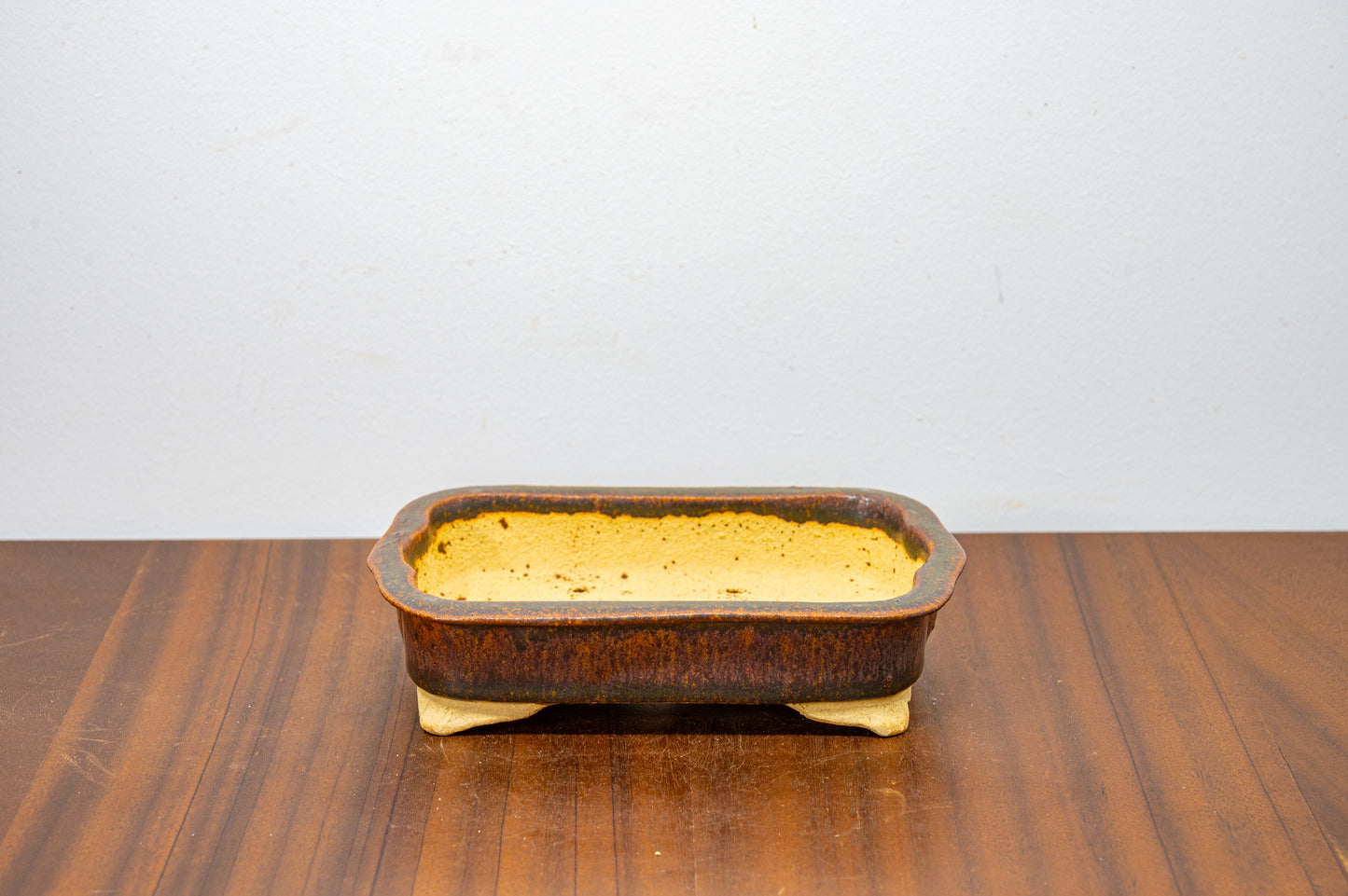 Ember Brown Curved Rectangular Ceramic Bonsai Pot 18cm