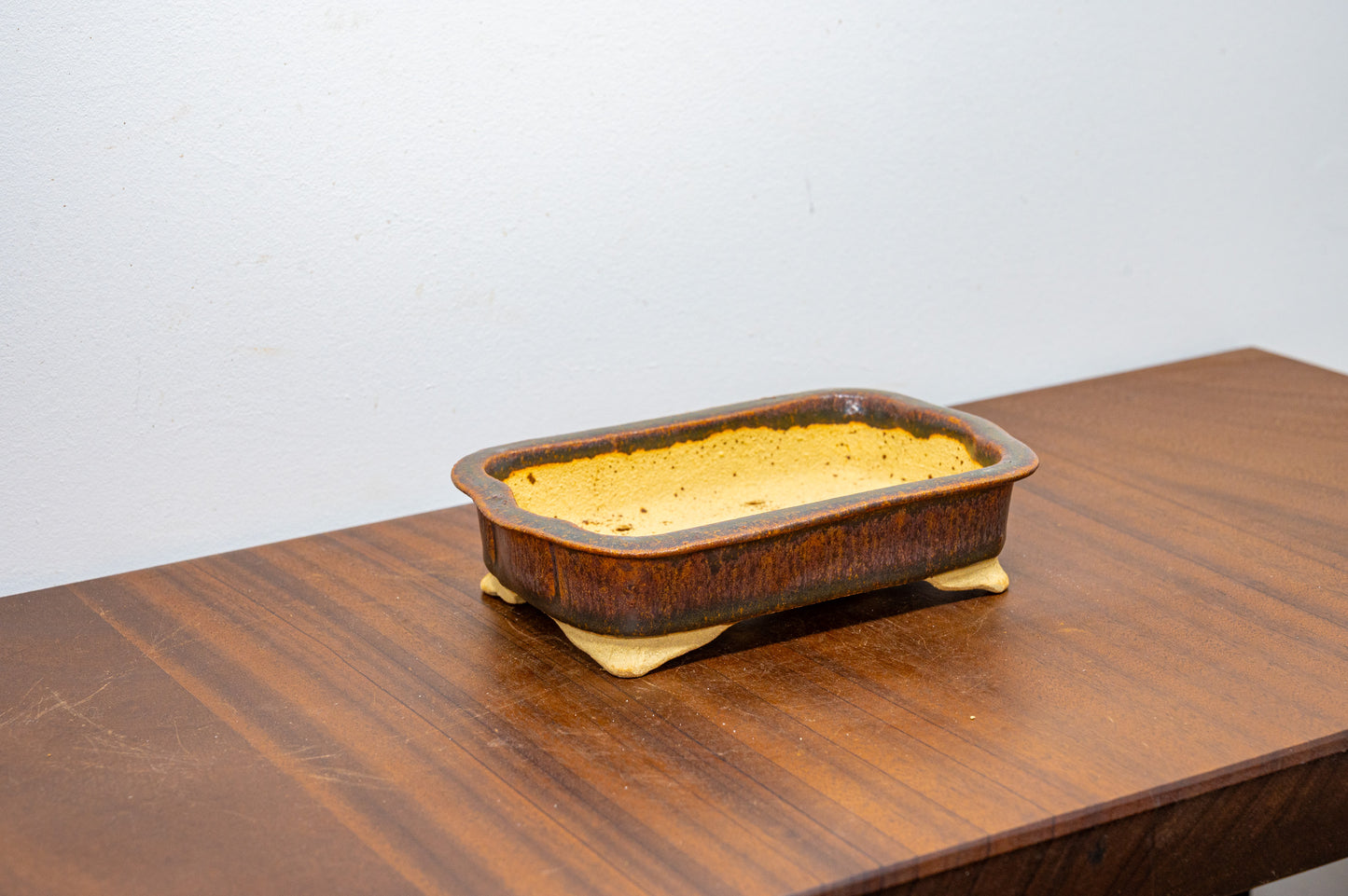 Ember Brown Curved Rectangular Ceramic Bonsai Pot 18cm