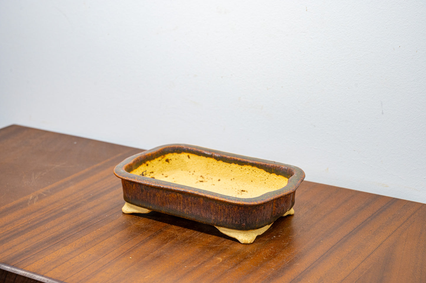 Ember Brown Curved Rectangular Ceramic Bonsai Pot 18cm