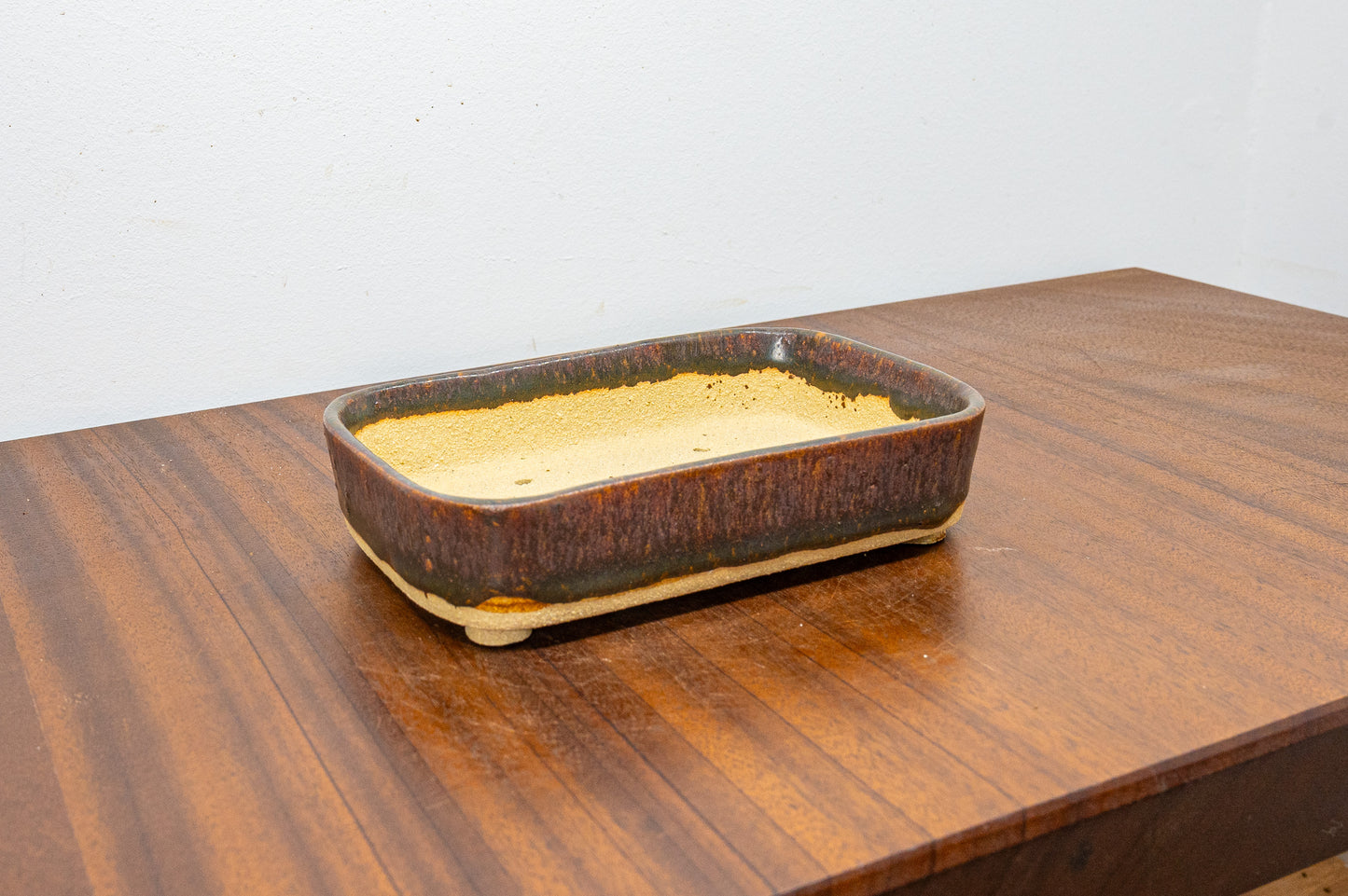 Ember Brown Curved Rectangular Ceramic Bonsai Pot 15cm