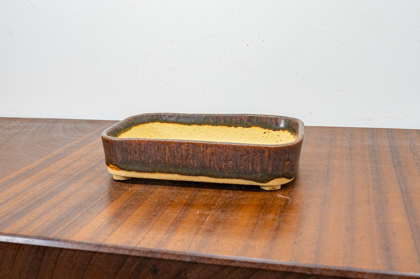 Ember Brown Curved Rectangular Ceramic Bonsai Pot 15cm