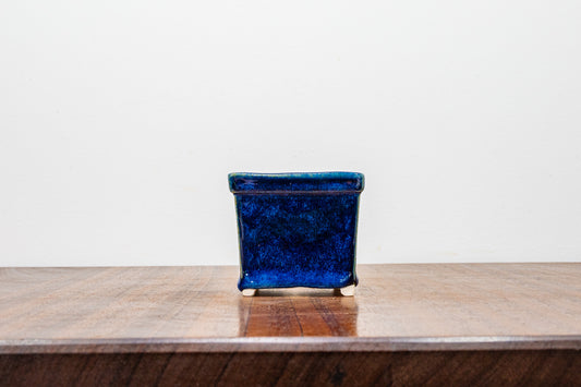 Dark Blue Opal White Stoneware Cascade Bonsai Cube Pot 7.5cm