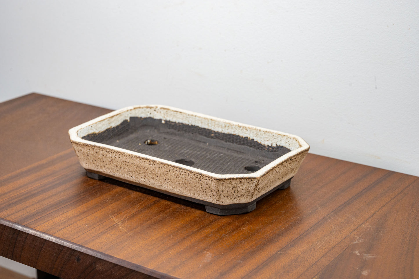 Romantic Cream - Black Clay Rectangular Ceramic Bonsai Pot 22cm