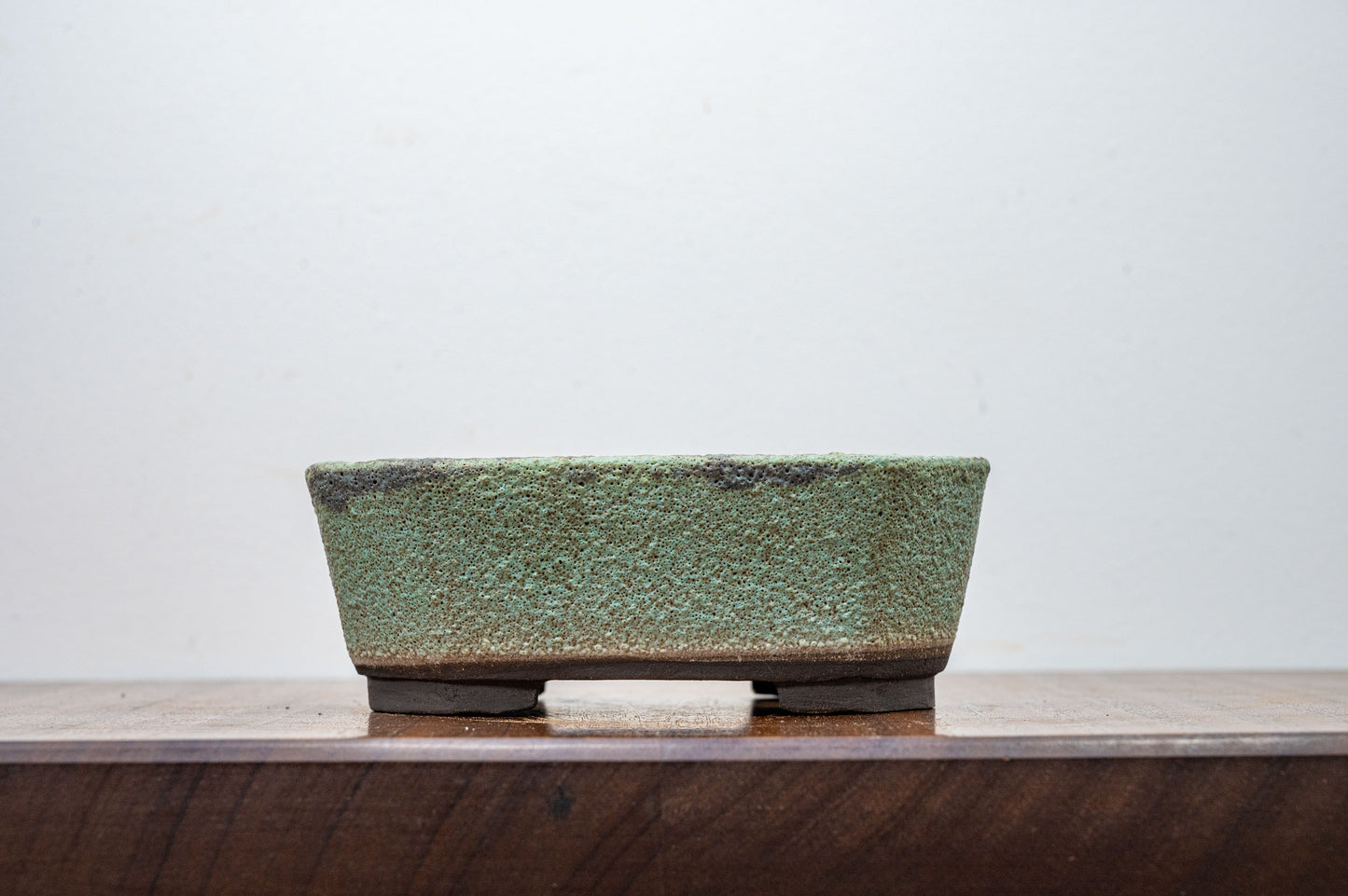 Textured Light Green - Black Clay - Deep Rectangular Ceramic Bonsai Dish 15cm