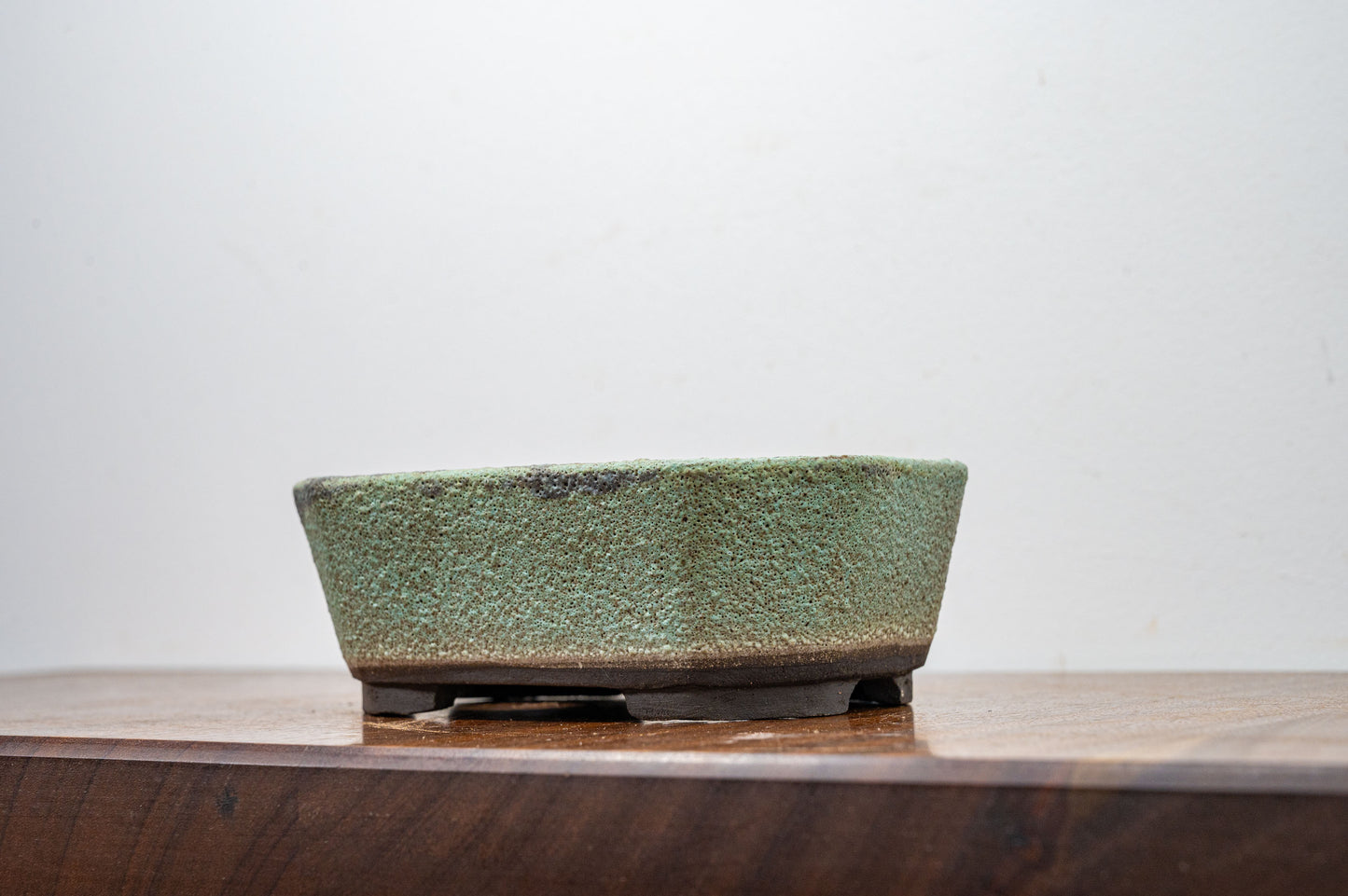 Textured Light Green - Black Clay - Deep Rectangular Ceramic Bonsai Dish 15cm