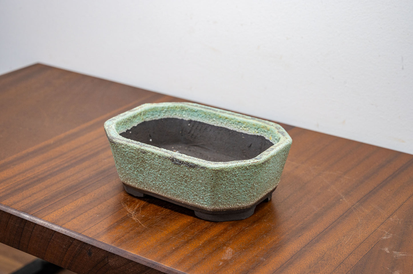 Textured Light Green - Black Clay - Deep Rectangular Ceramic Bonsai Dish 15cm