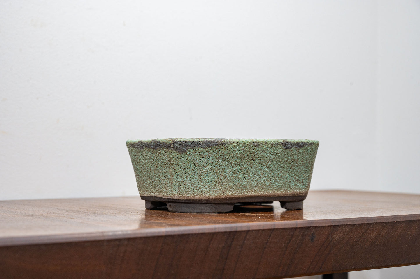 Textured Light Green - Black Clay - Deep Rectangular Ceramic Bonsai Dish 15cm