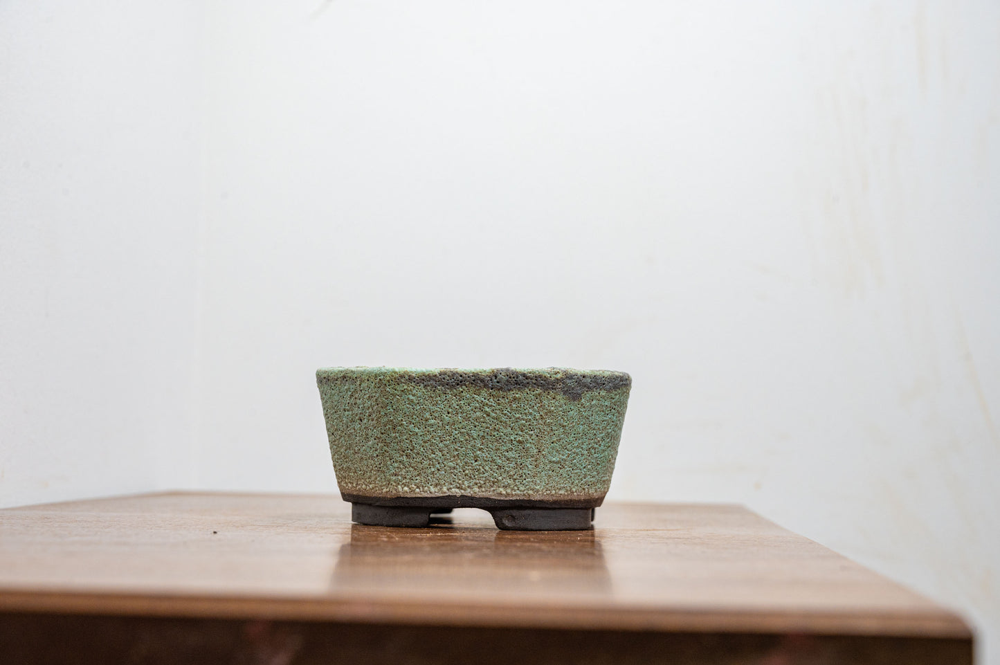 Textured Light Green - Black Clay - Deep Rectangular Ceramic Bonsai Dish 15cm