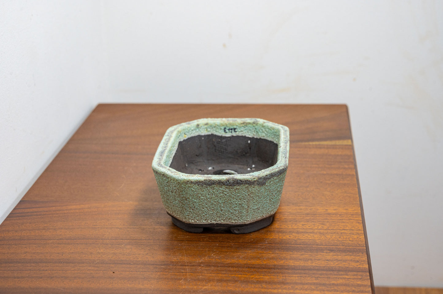 Textured Light Green - Black Clay - Deep Rectangular Ceramic Bonsai Dish 15cm