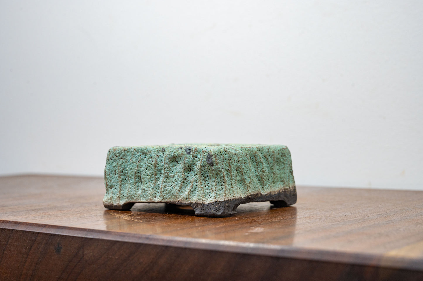 Carved in Black Clay -  Textured Light Green Ceramic 10cm Vessel