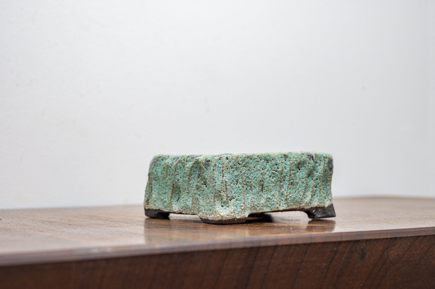 Carved in Black Clay -  Textured Light Green Ceramic 10cm Vessel