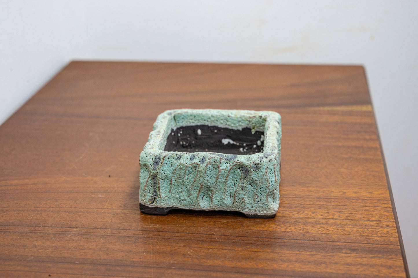 Carved in Black Clay -  Textured Light Green Ceramic 10cm Vessel