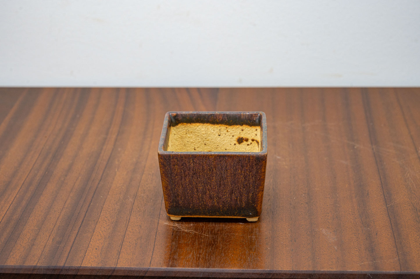 Ember Brown Ceramic Cube Bonsai Pot - 7cm