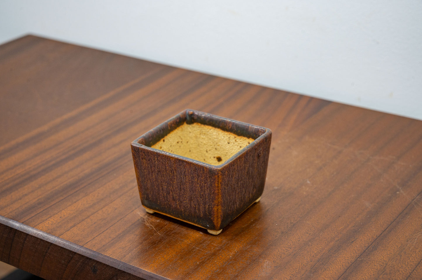 Ember Brown Ceramic Cube Bonsai Pot - 7cm