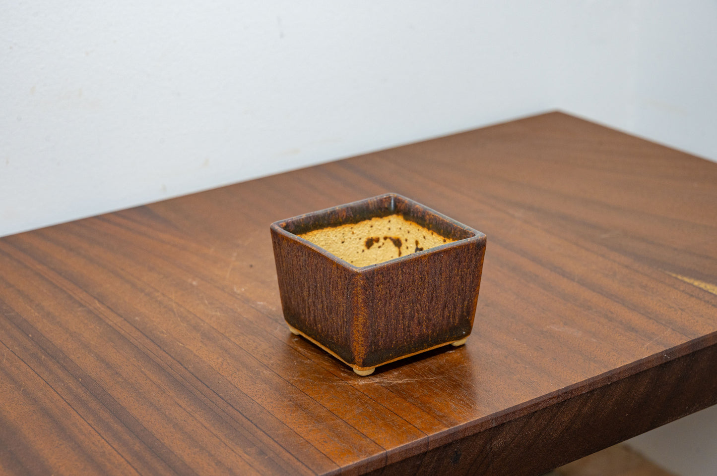 Ember Brown Ceramic Cube Bonsai Pot - 7cm